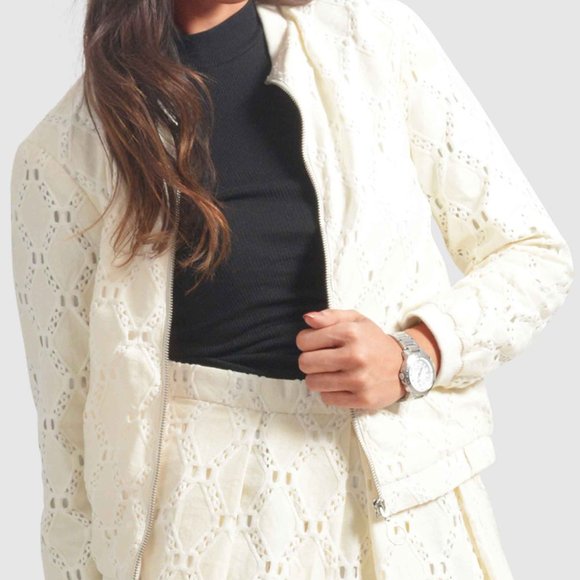 OLGYN Women’s Off-White Lace Bomber Jacket - Picture 3 of 4